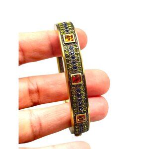 HEIDI DAUS Citrine Glass Bracelet Hinged Bangle 7" Gold Tone Crystals Bracelet
